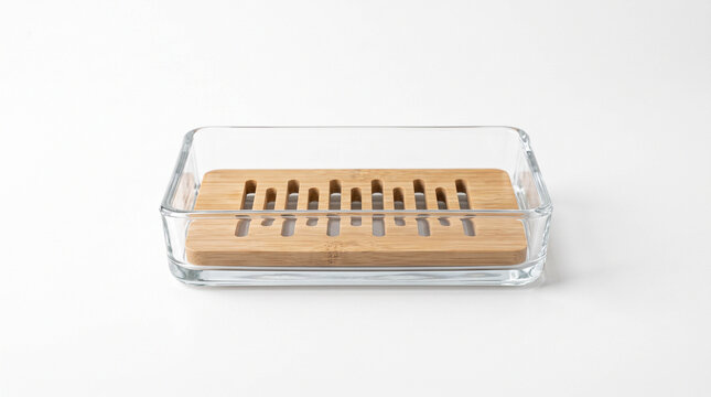Glass Soap Dish with Bamboo Insert Symbolizing Sustainable Living, Home Decor Industry