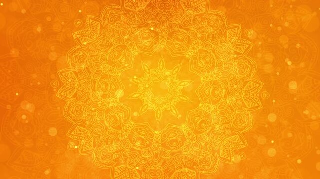 Orange mandala decorative glowing floral symmetry, ethnic patterns, warm festive color. Diwali