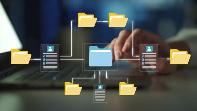 File storage, personnel records, digital databases and organized office documentation systems. Employee document archive concept