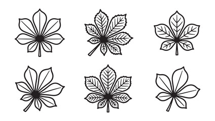 Fototapeta premium Botanical horse chestnut leaf outline illustration set with chestnut botanical environment illustration isolated decoration ornament seasonal structure greenery