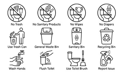Fototapeta premium Toilet Litter Prevention Trash Bin Cleanliness Outline Icon