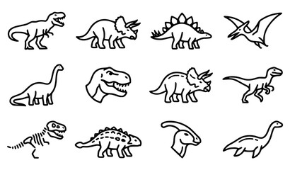 Dinosaur Outline Icons Collection Featuring Tyrannosaurus, Triceratops, Stegosaurus and Flying Pterosaurs © Crafts Home