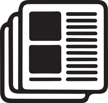 Modern black and white vector icon depicting a newspaper or news document layout.