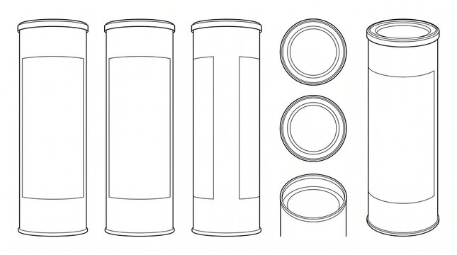 Cylindrical Snack Container Line Art Mockup Set for Packaging Design
