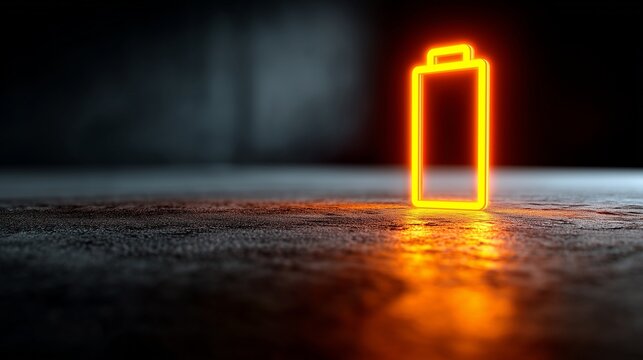 Glowing low battery icon on dark floor symbolizes decision fatigue, mental strain, burnout, and low health energy.