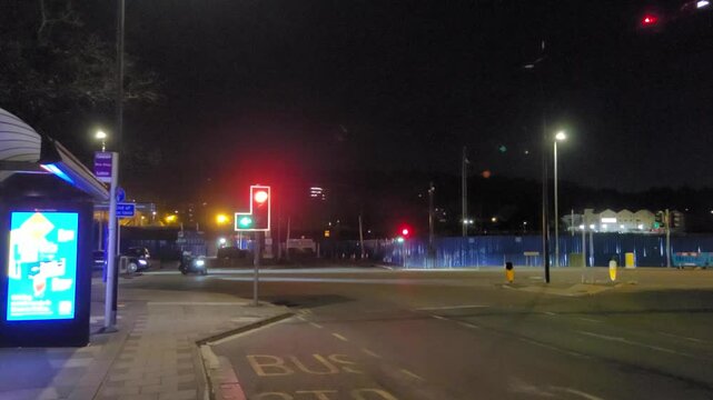 Low Angle Illuminated Streets View of Luton City of England United Kingdom After Sunset Night. Wide Angle Camera Footage Was Captured During Walk at Night of June 27th, 2026. 