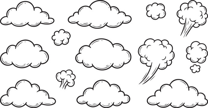 Hand drawn clouds doodle set vector illustration