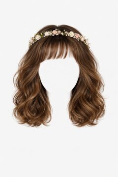 Floral headband with wavy hairstyle.