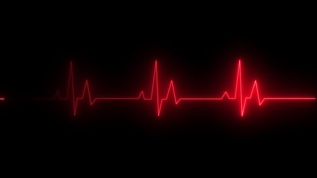 abstract neon red heartbeat EKG monitor line icon animation pulsing on black background, medical heart rate pulse wave concept 4k