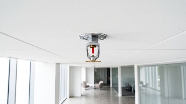 Modern Ceiling Fire Sprinkler System in Contemporary Office Space