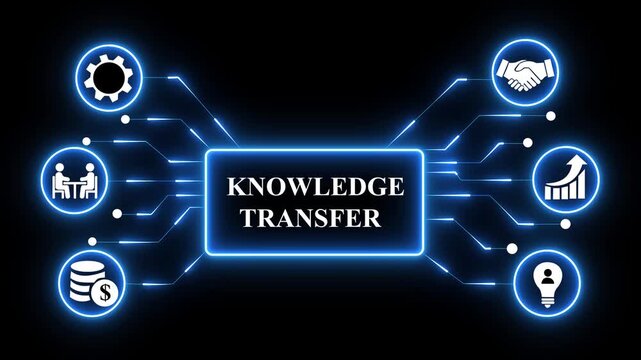Knowledge Transfer concept, benefits.blue neon digital technology background.4k technology animation video.4k