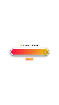 Hype level progress bar with a burning fire spark indicator and percentage counter filling to maximum on white background.