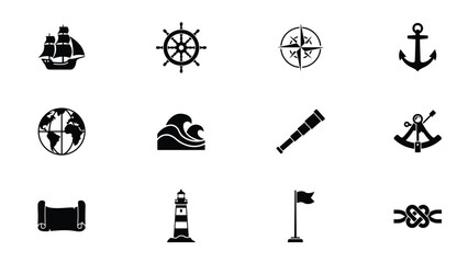 Vintage navigation and exploration symbols set for travel with evoking timeless maritime adventure theme against clean white background classic nautical exploration © Tuli