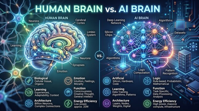 Human Brain vs AI Brain: Neural Networks, Circuits, Logic, Learning