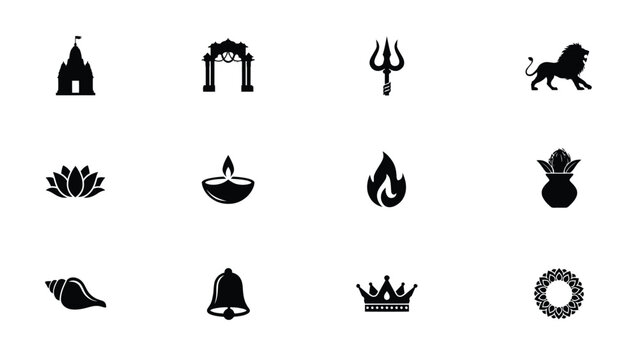 Elegant black icon set with displays refined collection twelve high contrast black icons showcasing religious symbols ceremonial objects against clean white background