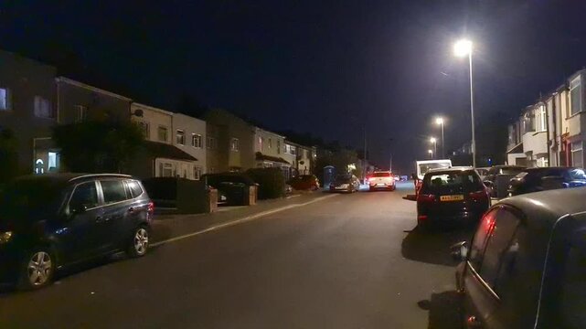 Low Angle Illuminated Streets View of Luton City of England United Kingdom After Sunset Night. Wide Angle Camera Footage Was Captured During Walk at Night of June 27th, 2026. 