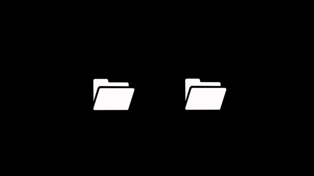 Two folders exchanging information showing file synchronization digital data transfer concept animation. Symbolizing file sharing, storage management or digital backup process with black background