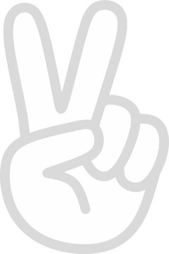 Simple light grey line art icon of a hand gesture showing the victory or peace sign