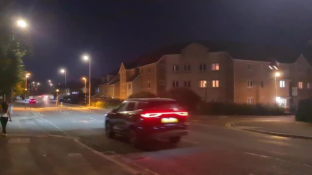 Low Angle Illuminated Streets View of Luton City of England United Kingdom After Sunset Night. Wide Angle Camera Footage Was Captured During Walk at Night of June 27th, 2026. 