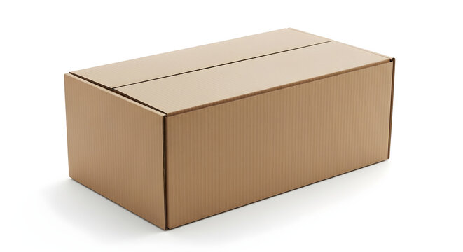 Brown cardboard box with reinforced edges on plain surface