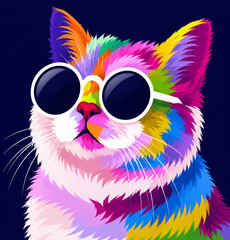 Fototapeta premium Colorful cool cat portrait in pop art style