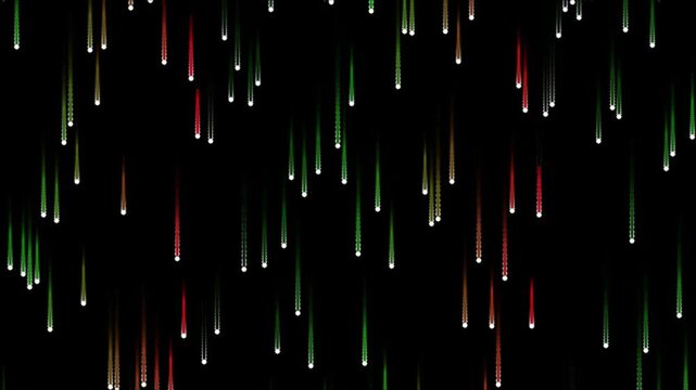 Digital Matrix Rain Abstract Falling Particles, Red and Green Glowing Data Flow Motion Background Seamless Loop