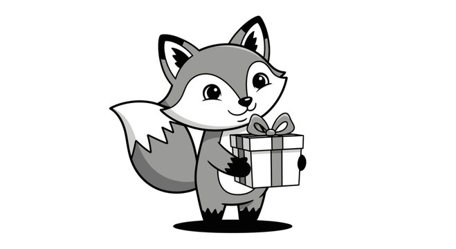Cute Cartoon Fox Holding a Gift Box Illustration