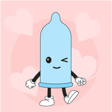 Happy Flirting Condom Cartoon Character 
