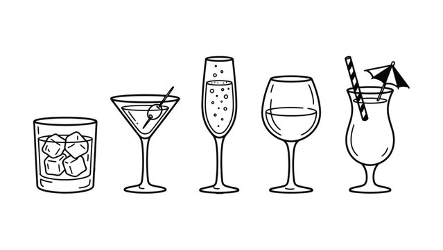 Cocktail glasses hand drawn sketch vector illustration
