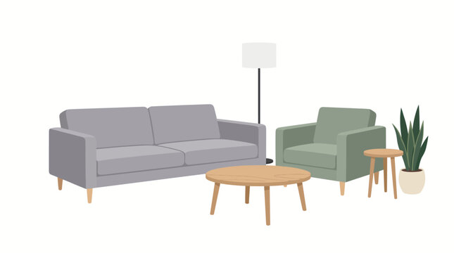 Modern living room furniture set with couch armchair and table