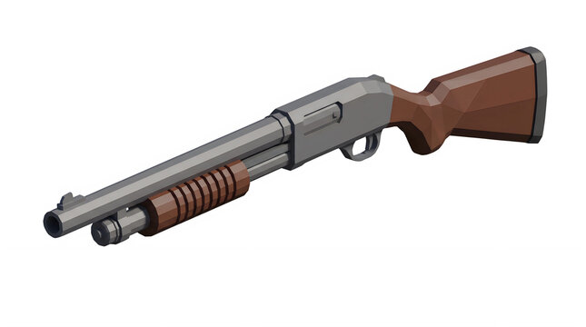 Low Poly Pump Action Shotgun 3D Model on Black Background