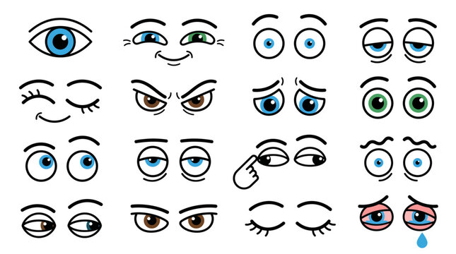 Cartoon eyes set with various facial expressions and emotions