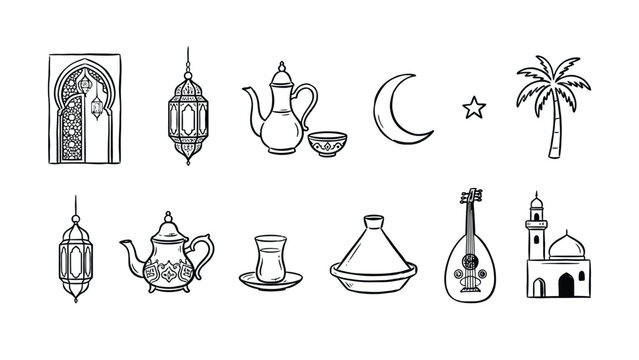 Bali Travel Symbols Doodle Set Vector Illustration