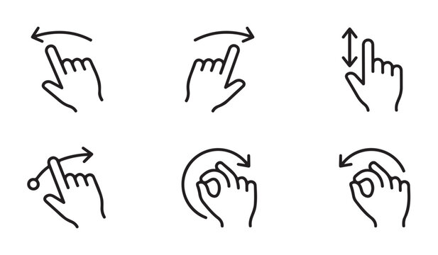 Hand finger gesture icon set, slide up down left right finger signs, swipe symbol vector illustration.