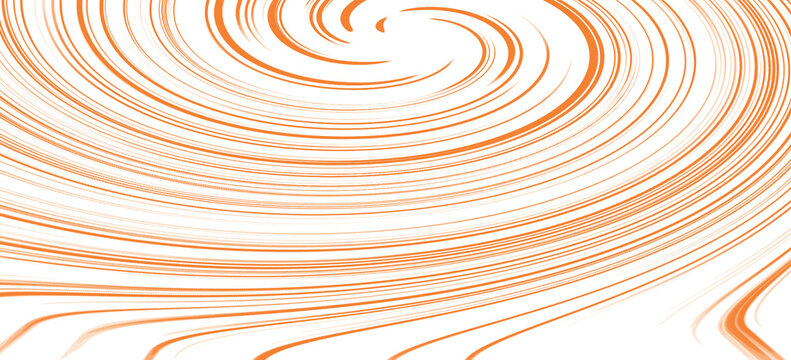 Orange spiral lines swirling inwards creating a vibrant vortex on a pure white canvas
