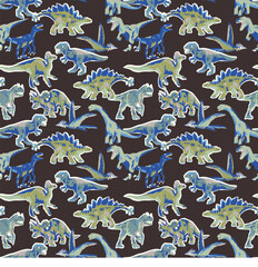 Diverse dinosaurs in a seamless repeating pattern illustration with a dark background for kids' products © Creativezone