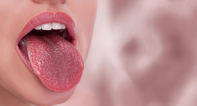 A medical concept illustrating tongue cancer, depicting the squamous cell carcinoma with � Healthcare and Wellness Concept for Medical and Health Insurance Content
