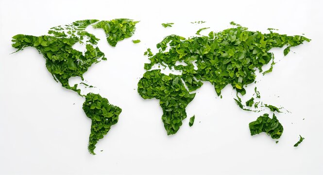 An artistic representation of a world map created entirely from vibrant green � Nature and Environment Concept for Sustainability and Eco Living