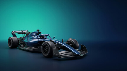 Obraz premium Sleek futuristic Formula 1 race car in aerodynamic pose on dark reflective surface
