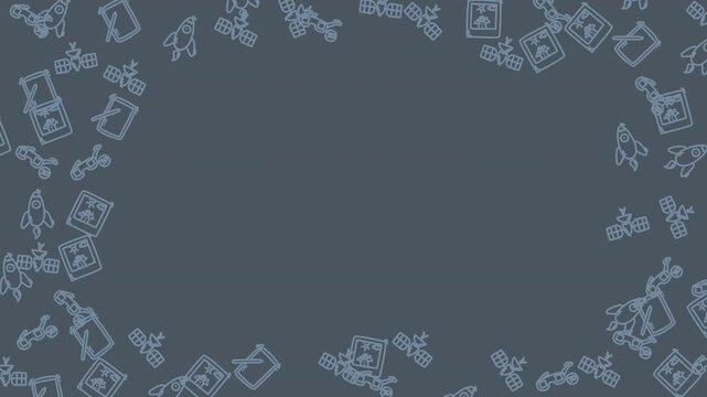 Animated Space Rocket & Satellite Icons Border - Dark Blue Background
