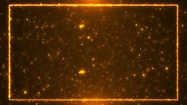 Golden fire frame background glowing rectangular border, floating sparks, warm bokeh, center space