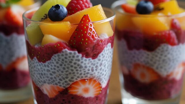 Chia pudding with fruit layers