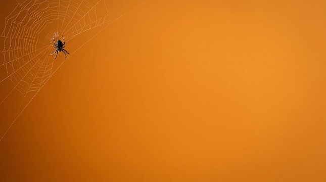 Black Spider on Delicate Web Close Up with Isolated Background for Halloween Nature and Arachnid Wildlife Concept