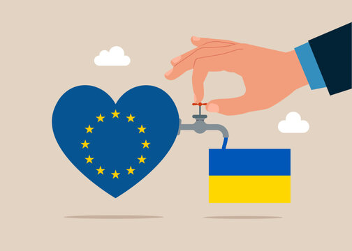 Ukraine is a subsidized country of the European Union. Flat vector illustration