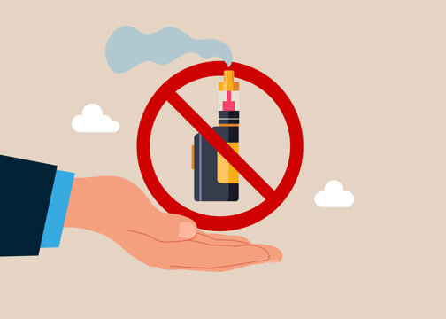 No smoking. Fighting to quit smoking. No smoking banner. Hand holding smoking Electronic Cigarette Vaping Vape for Vapor Bar and Vape Shop. Vector Illustration.