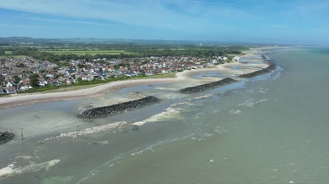 Drone Flight Along the Bognor Regis Coastline at Low Tide, West Sussex, UK