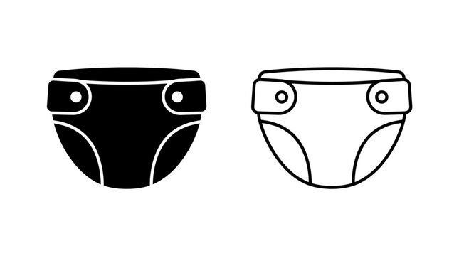 Diaper Silhouettes On White Background Two Views Of Baby Nappies