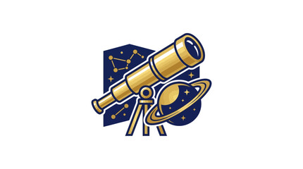 Golden Telescope Observing Planet Saturn With Star Map Constellation Background Astronomy Concept Vector Illustration © Story