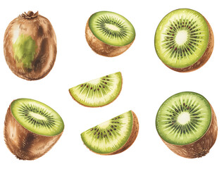 Fototapeta premium Hand-Painted Kiwi Botanical Illustration Set