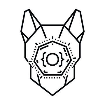 Abstract polygonal dog head with code bracket symbol isolated on transparent background